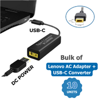 Bulk of 10x Genuine Lenovo 65W Laptop Charger 20V (3.25A) Square Tip + USB-C Adapter Thinkpad, IdeaPad image