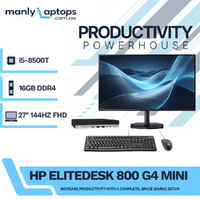 HP EliteDesk 800 G4 Mini Desktop Bundle i5-8500T 512GB SSD 16GB RAM + 27" 144Hz Monitor image