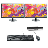 HP EliteDesk 800 G4 Mini Bundle Desktop i5-8500T 6-Core 480GB 16GB RAM +  27" Dual Monitor