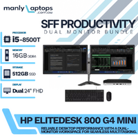HP EliteDesk 800 G4 Mini Bundle Desktop i5-8500T 512GB SSD 16GB RAM w/ Dual 24" Monitor image