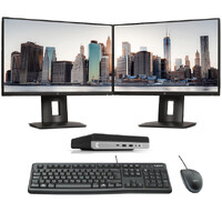HP 800 G4 Mini Bundle Desktop i5-8500T 6-Core 8GB RAM 480GB + Dual 24" FHD Monitor