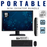HP Elitedesk 800 G3 Mini Desktop Bundle i5-7500T 480GB SSD 8GB RAM + 22" Monitor