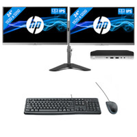 HP 800 G5 Bundle Mini Desktop i5-9500T Six-Core 1TB 16GB RAM Win11 + Dual 24" Monitor