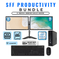 HP 600 G2 SFF Desktop Bundle i3-6100 3.7GHz 256GB 16GB RAM Windows 11 + Dual 22" Monitor image