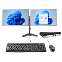 HP 800 G4 Mini Bundle Desktop i5-8500T 6-Core 8GB RAM 128GB + Dual 24" FHD Monitor