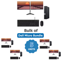 Bulk of 5x Dell 5070 Bundle Micro Desktop i5-9500T 3.7Ghz 256GB 16GB RAM + Dual 24" monitor image