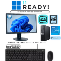 Dell 7070 SFF Desktop i5-9500 6-cores 512GB 16GB RAM Windows 11 + 22" Monitor image