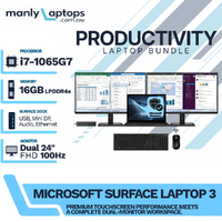 Microsoft Surface Laptop 3 Black 13" i7-1065G7 256GB 16GB RAM + Dock + Dual 24" 100Hz Monitor Bundle image