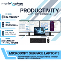 Microsoft Surface Laptop 3 Black 13" i5-1035G7 256GB 8GB RAM + Dock + Dual 24" 100Hz Monitor Bundle image
