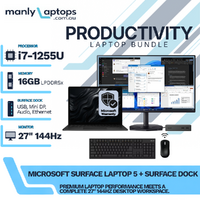 Microsoft Surface Laptop 5 Black (1979) 15" i7-1255U 512GB 16GB RAM w/Dock + 27" 144Hz Monitor Bundle  image