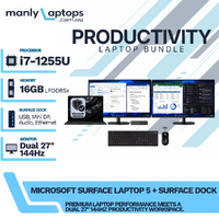 Microsoft Surface Laptop 5 Black 15" i7-1255U 512GB 16GB RAM w/ Dock + Dual 27" 144Hz Monitor Bundle image