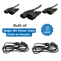 Bulk of 5x Alogic IEC C14 to IEC C13 Power Cable (Male to Female) Extension Cord 1M