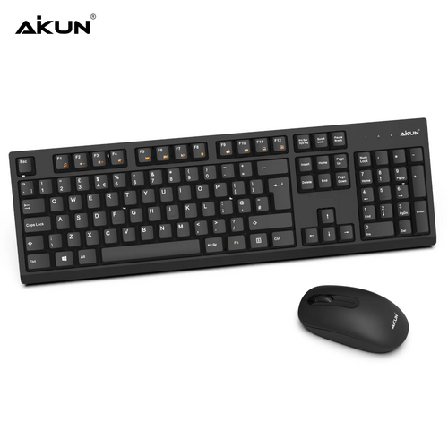 Aikun Ergonomic Multimedia wireless Keyboard and Mouse - Black-Thin Profile