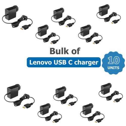 Bulk 10x Lenovo USB-C Genuine Charger, AU Adapter, 45W - PN: 4X20E75134 - For X1 Carbon 5th Gen