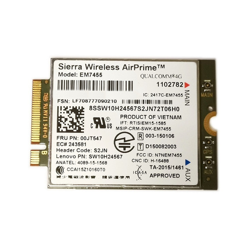 Sierra Wireless EM7455 4G LTE WWAN M.2 Card for Lenovo – Qualcomm Snapdragon X7, 300Mbps