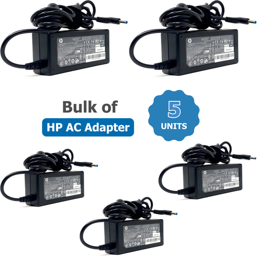 Bulk of 5x Genuine HP 65W Laptop Charger 19.5V, 3.33A, Blue Tip, 4.5 x 3.0mm, AC Adapter For EliteBook Laptops