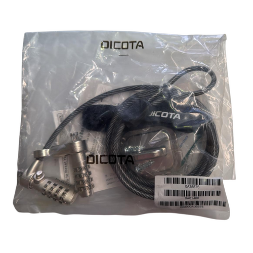 Dicota OA35575 Twin Laptop Cable Lock Dual-Head Keyed Security Lock with Steel Cable