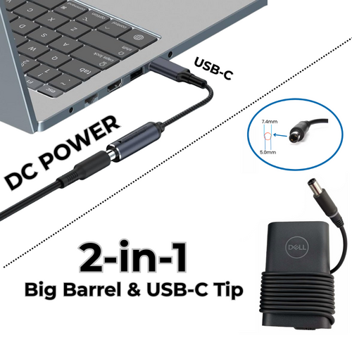 Genuine Dell 65W 2-in-1 Laptop Charger 19.5v - 3.34A Big Barrel and USB-C Tip