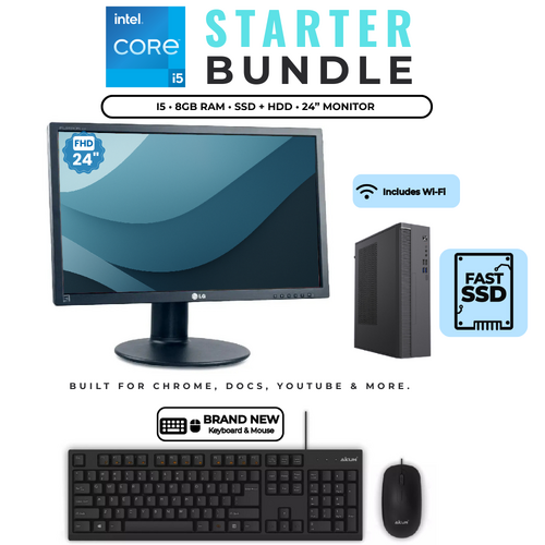 Intel i5 SFF Bundle Desktop 8GB RAM SSD+HDD + 24" Monitor + Keyboard and Mouse