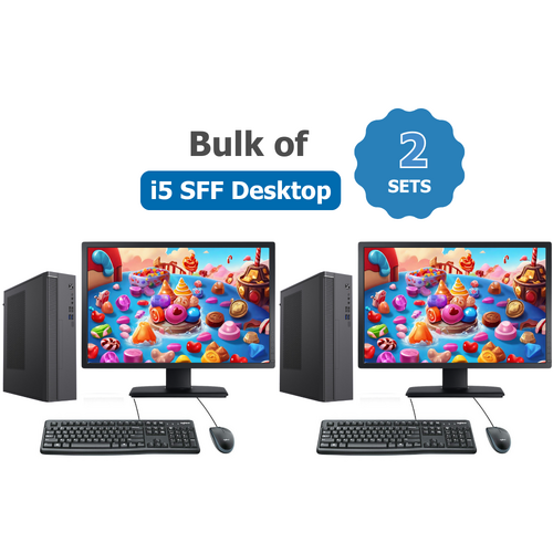 Bulk 2x Entry Gaming SFF Desktop Bundle i5 8GB RAM 128GB SSD 1GB Graphics + 22" Monitor