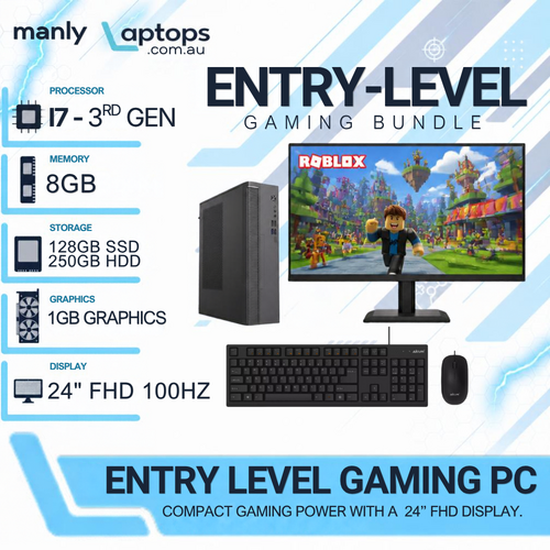 Entry Level Gaming SFF Desktop Intel i7 CPU 8GB RAM 128GB SSD+HDD + NEW 24"100Hz Monitor