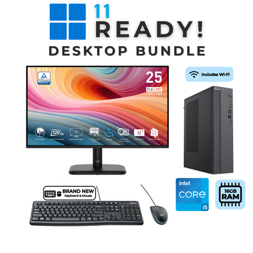 Windows 11 Desktop PC Bundle Intel i5 16GB RAM SSD+HDD + NEW 24.5" 120Hz Monitor