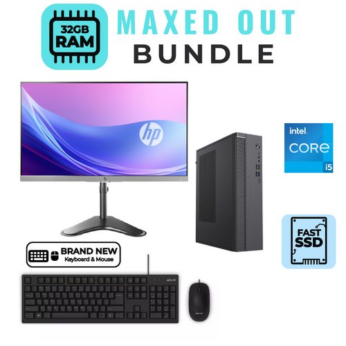 HP i5 Desktop PC Bundle 32GB RAM SSD+HDD 24" HP Monitor + Keyboard & Mouse Windows 11