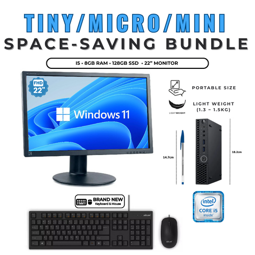Windows 11 Tiny PC Bundle i5 8GB RAM 128GB SSD + 22" Monitor +Keyboard and Mouse