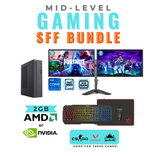 Mid-Level Gaming PC Bundle Intel i7 CPU 16GB 128GB SSD 2GB Graphics + Dual 22" Monitor