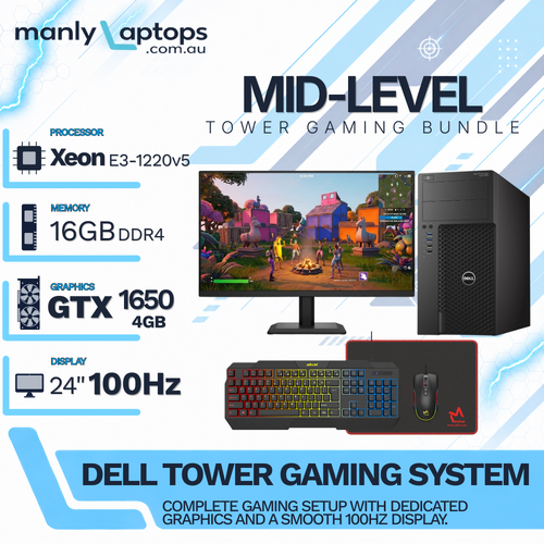 Dell Tower Gaming Desktop Xeon E3-1220v5 16GB 256GB SSD+HDD 1650 4GB + 24" 100Hz Monitor