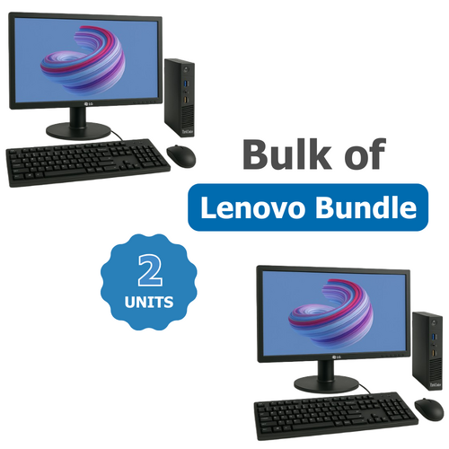 Bulk of 2x Lenovo M93p Tiny Desktop Bundle i5-4570T 8GB RAM 128GB SSD + 24" Monitor