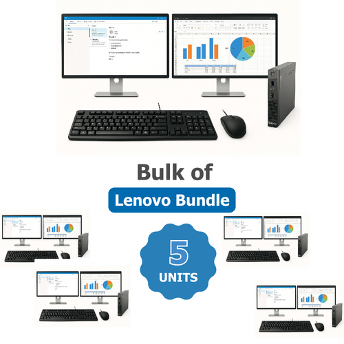 Bulk of 5x Lenovo M93p Bundle Desktop i5-4570T 2.9GHz 480GB 8GB RAM + Dual 24" Monitors