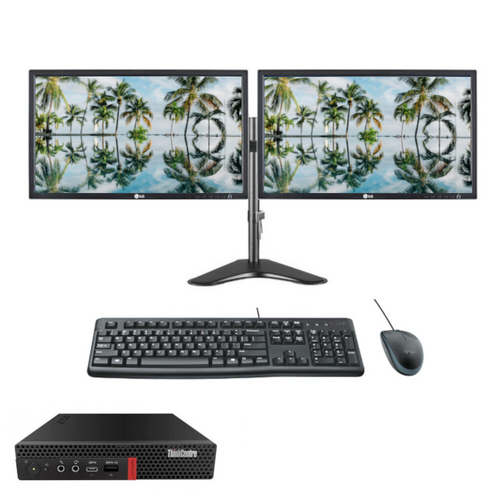 Lenovo M920q Tiny Bundle Desktop i5-8500T 6-Core 2.4Ghz SSD+HDD 8GB RAM + Dual 24" Monitor