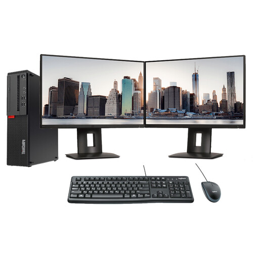 Bulk of 2x Lenovo M900 SFF Gaming Desktop PCs i5 3.6GHz 16GB 480GB SSD GTX 1650 + Dual 23" Monitor