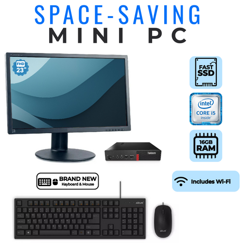 Lenovo ThinkCentre M710q Tiny Bundle Desktop i5-7400T 3.0GHz 16GB RAM 256GB SSD + 23" Monitor