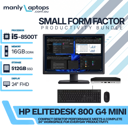 HP EliteDesk 800 G4 Mini Bundle Desktop i5-8500T 3.5GHz 512GB 16GB RAM + 24" FHD Monitor
