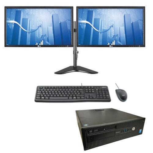 HP EliteDesk 800 G2 SFF Desktop PC i5-6500 3.6GHz 8GB RAM 128GB SSD + Dual 24" Monitors
