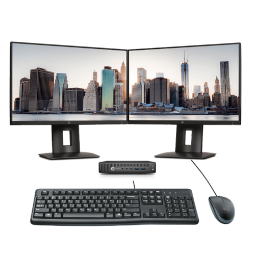 HP 800 G2 Mini Desktop Bundle i5-6500T 16GB RAM 480GB SSD + Dual 24" FHD Monitor