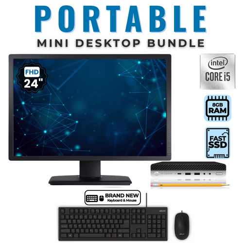 HP ProDesk 600 G3 Mini Desktop Bundle i5-7500T 2.1GHz 256GB 8GB RAM +24" Monitor