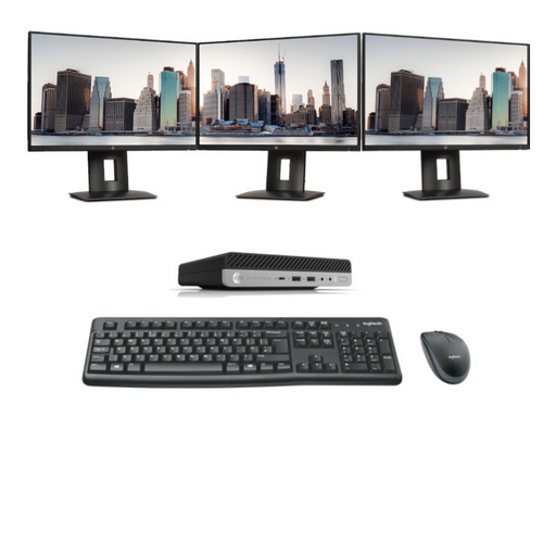 HP 800 G4 Mini Bundle Desktop i5-8500T 6-Core 16GB RAM 480GB + Triple 24" FHD Monitor