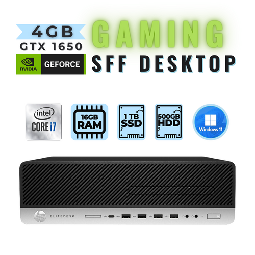 HP EliteDesk 800 G3 SFF Gaming Desktop i7-6700 16GB RAM 1TB+500GB 4GB GTX 1650 - Windows 11
