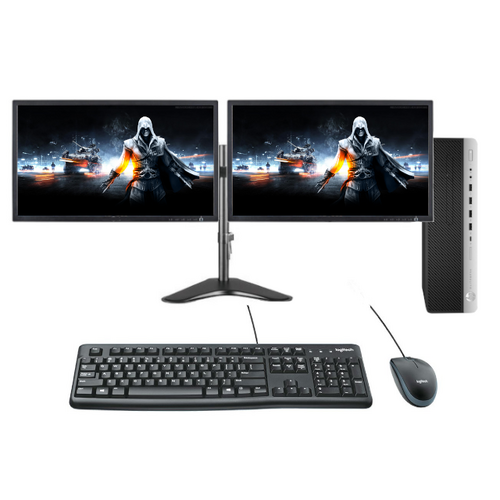 HP 800 G3 SFF Gaming Bundle Desktop i7-6700 3.4GHz 1TB 16GB RAM GTX 1650 Dual 24" Monitor