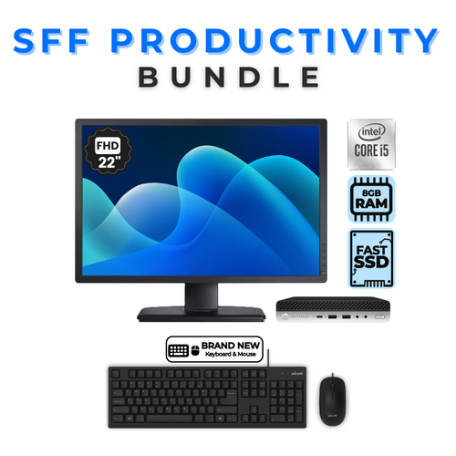 HP EliteDesk 800 G3 Mini Desktop Bundle i5-6500T 256GB SSD 8GB RAM + 22" Monitor