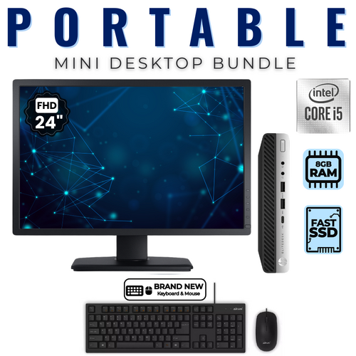 HP Elitedesk 800 G3 Mini Desktop Bundle i5-7500T 480GB SSD 8GB RAM + 24" Monitor