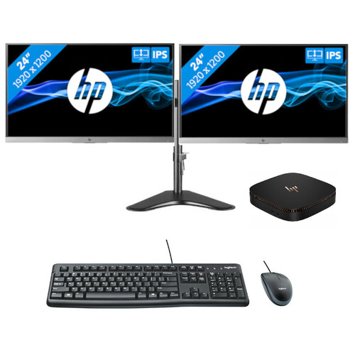 HP Elite Slice G2 MS-SRS Mini Bundle Desktop i5-7500T 2.7GHz 16GB RAM 480GB + Dual 24" Monitor