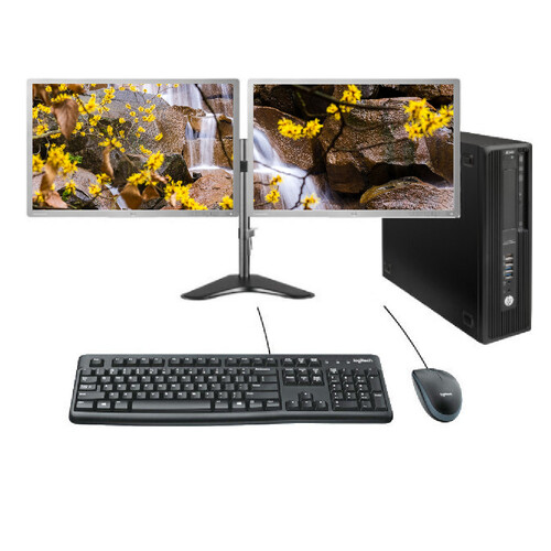 HP Z240 SFF Bundle Desktop Xeon E3-1225v5 3.3GHz 32GB RAM 480GB + Dual 24" Monitor