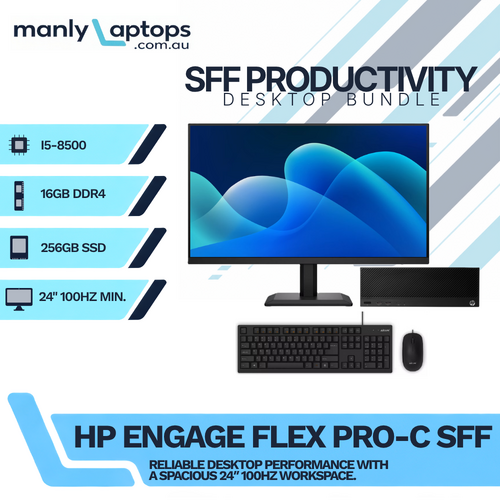 HP Engage Flex Pro-C SFF Desktop Bundle i5-8500 16GB RAM 256GB+24" 100Hz Monitor