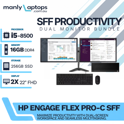 HP Engage Flex Pro-C SFF Desktop i5-8500 6-core 256GB 16GB RAM +Dual 22" Monitor