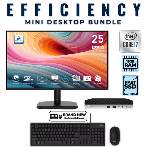 HP ProDesk 400 G5 Mini Desktop Bundle i7-9700T 256GB 16GB RAM +NEW 24" 120Hz MSI Monitor