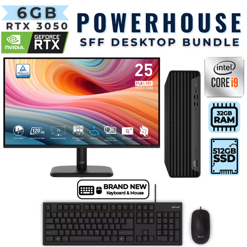 HP EliteDesk 800 G8 SFF Desktop Bundle i9-11900 512GB 32GB RAM RTX 3050+NEW 24" 120Hz MSI Monitor